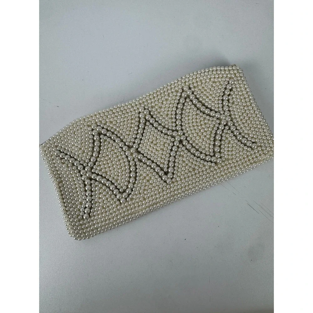 Vtg Faux Pearl Beaded Clutch Purse Coquette Old Money Bridal Y2K Made Japan
